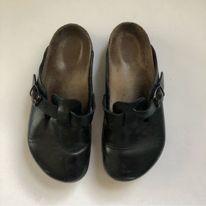 Birkenstock Boston slip on mules black leather size 38